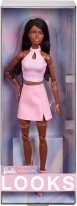 Кукла Barbie Looks # 21 - черна коса, розов потник и  пола от изкуствена кожа 