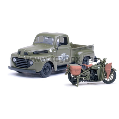 1948 Ford F-1 Pickup и Harley Davidson 1942 WLA Flathead Diecast Vehicles - Maisto 1:24