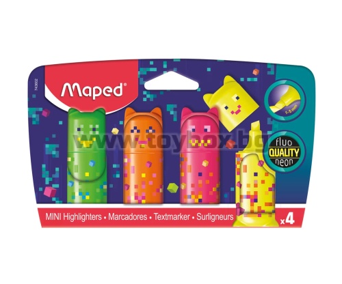 Маркери MAPED Fluo peps mini Pixel Party, 4 броя