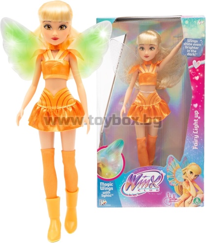Кукла Winx Fairy със светещи крила - Стела с блестящ костюм 