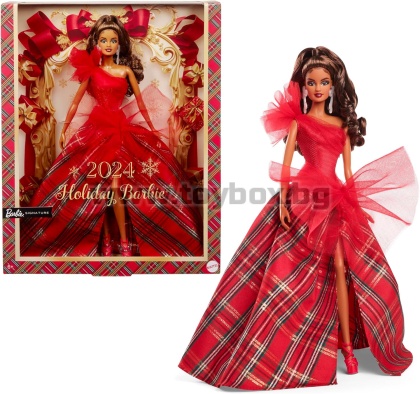 Кукла Barbie Signature - 2024 Holiday Barbie, в празнична рокля и тъмна коса