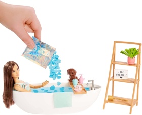 Кукла Barbie - Игрален комплект Барби (брюнетка) с вана и конфети