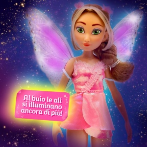 Кукла Winx Fairy със светещи крила - Флора с блестящ костюм 