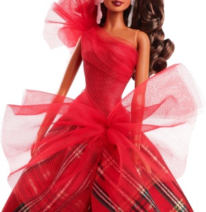 Кукла Barbie Signature - 2024 Holiday Barbie, в празнична рокля и тъмна коса